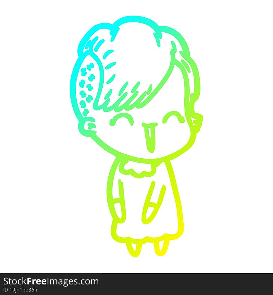 Cold Gradient Line Drawing Happy Cartoon Hipster Girl