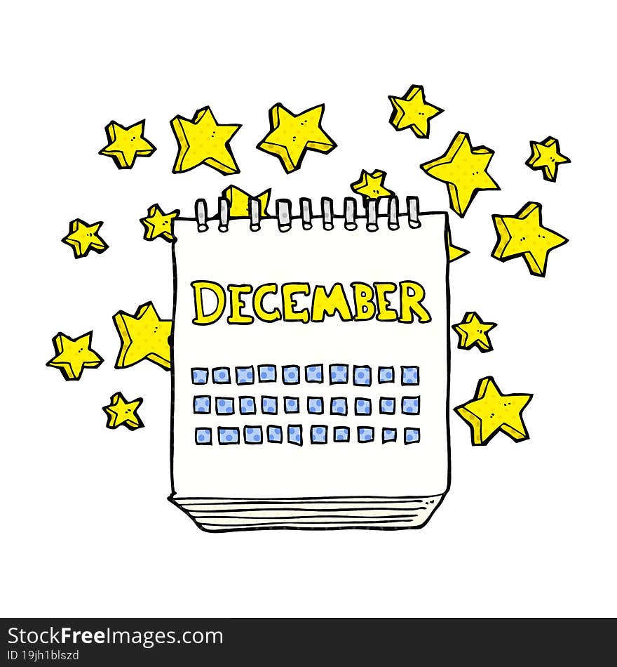 freehand drawn cartoon calendar showing month of December