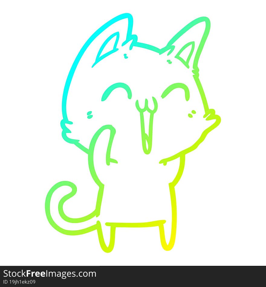 cold gradient line drawing of a happy cartoon cat