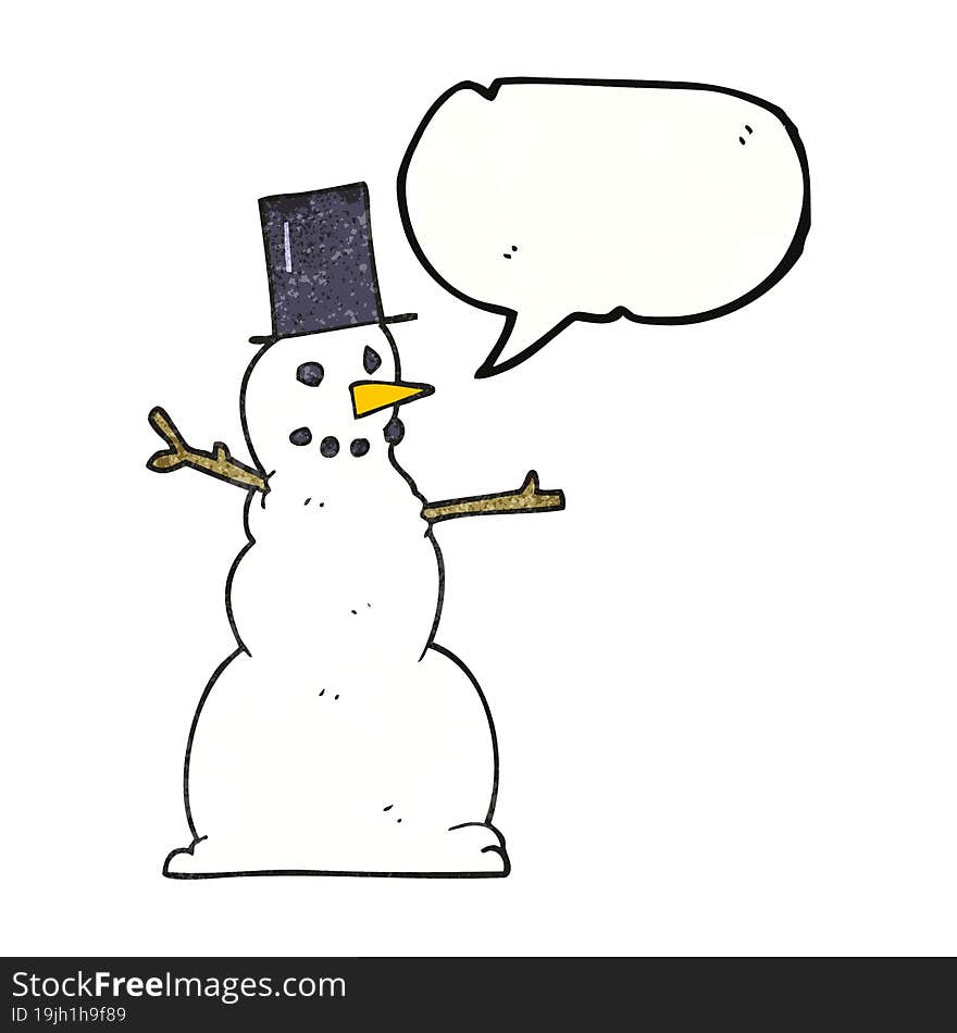 speech bubble textured cartoon snowman