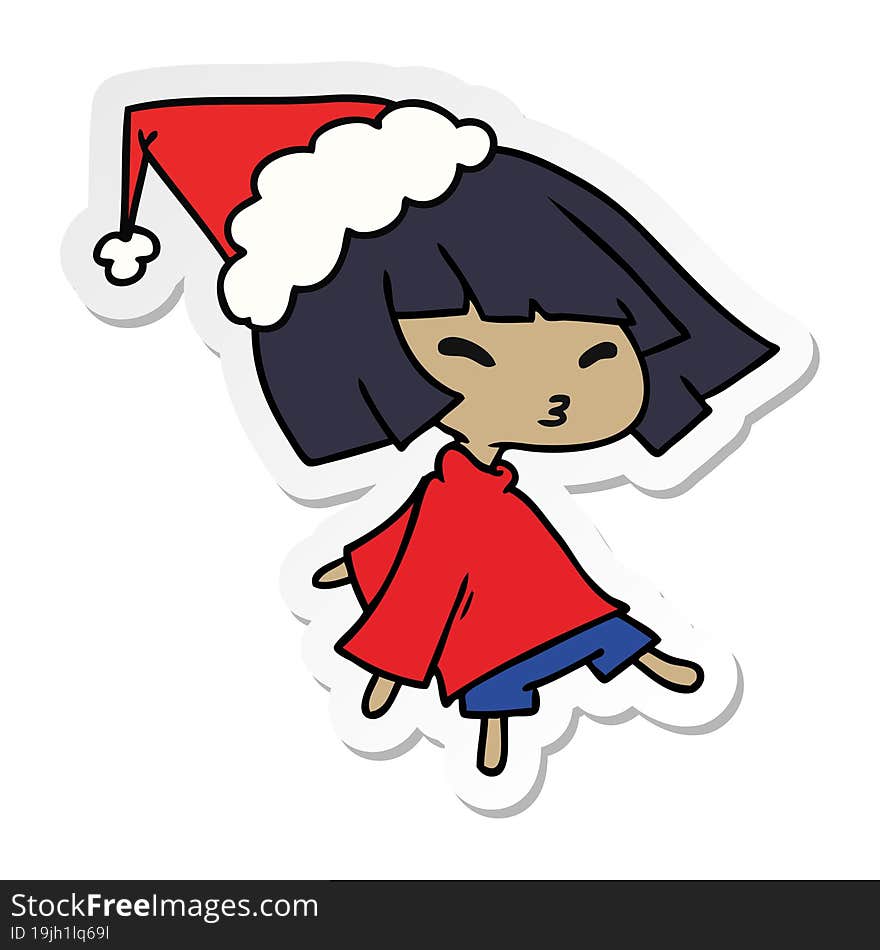 hand drawn christmas sticker cartoon of kawaii girl