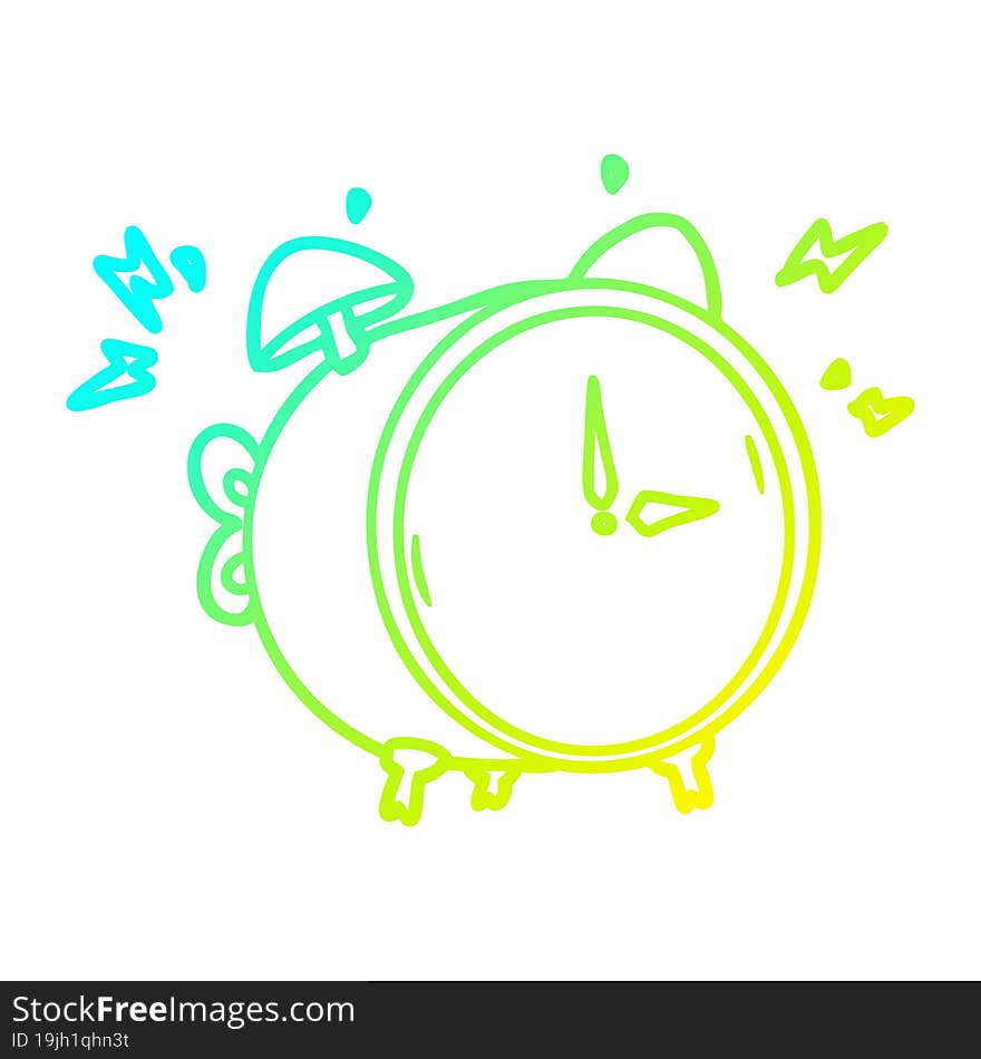 cold gradient line drawing of a cartoon ringing alarm clock