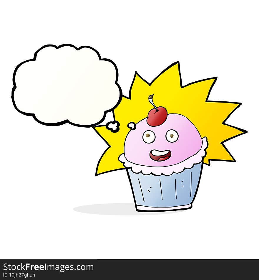 cartoon cupcake with thought bubble