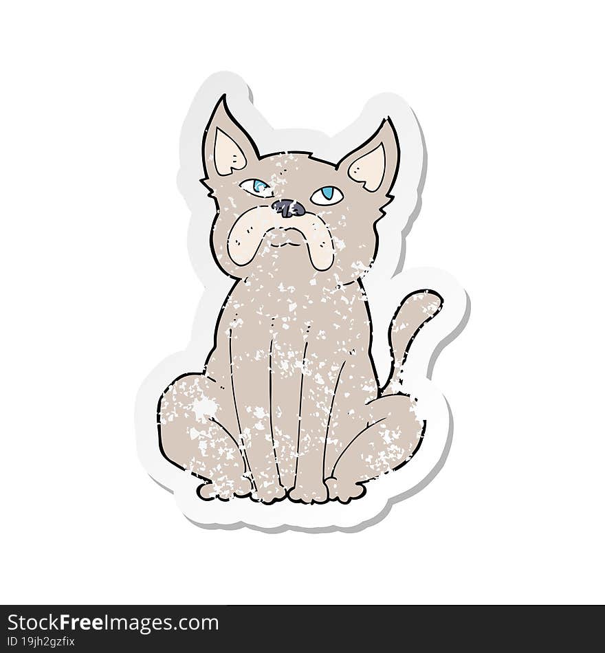 retro distressed sticker of a cartoon grumpy little dog