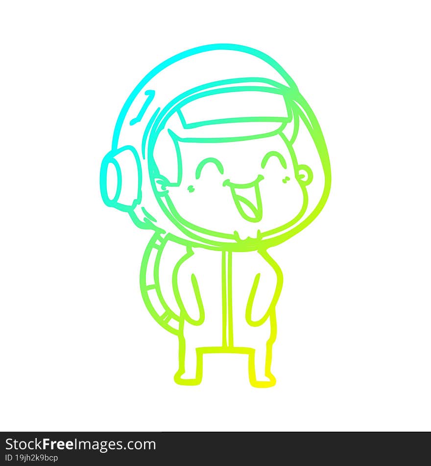 cold gradient line drawing of a happy cartoon astronaut