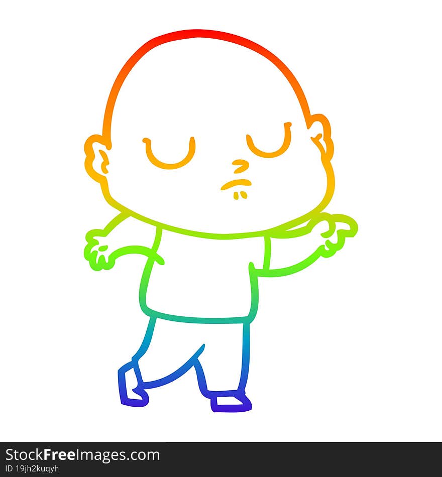 rainbow gradient line drawing of a cartoon bald man