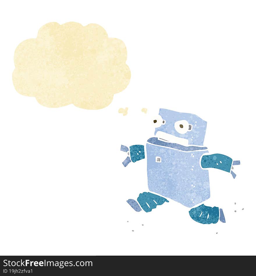 Cartoon Running Robot With Thought Bubble