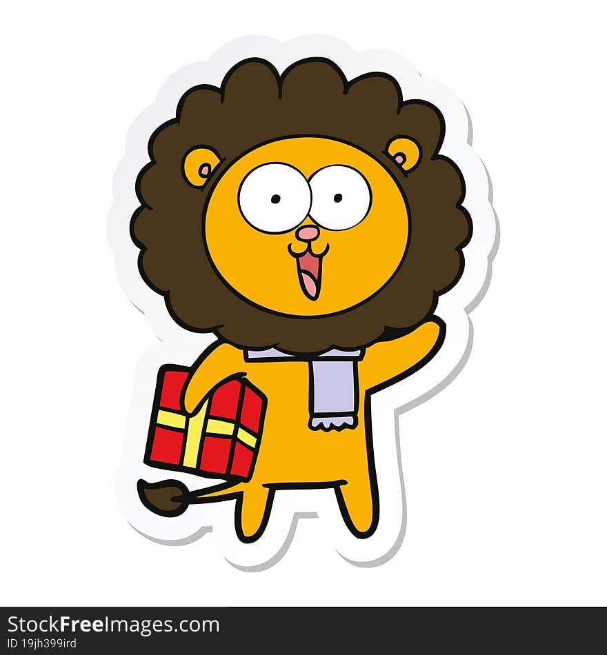 sticker of a happy cartoon lion