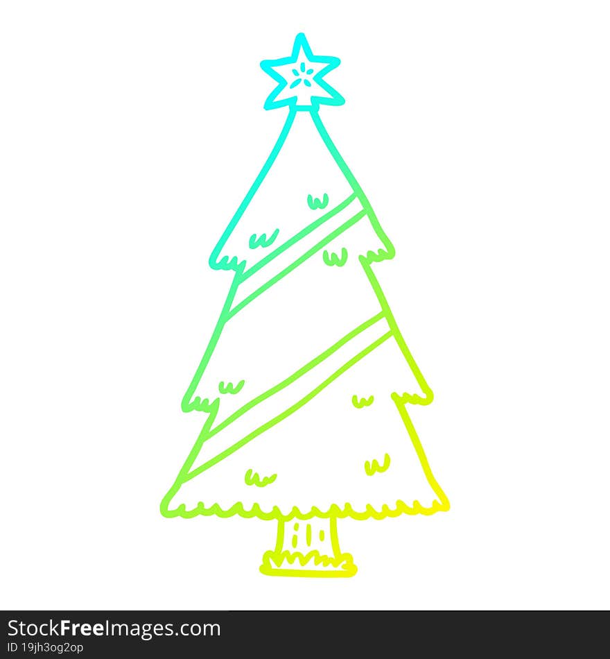 cold gradient line drawing of a christmas tree