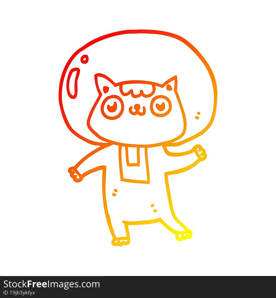 Warm Gradient Line Drawing Cartoon Space Cat