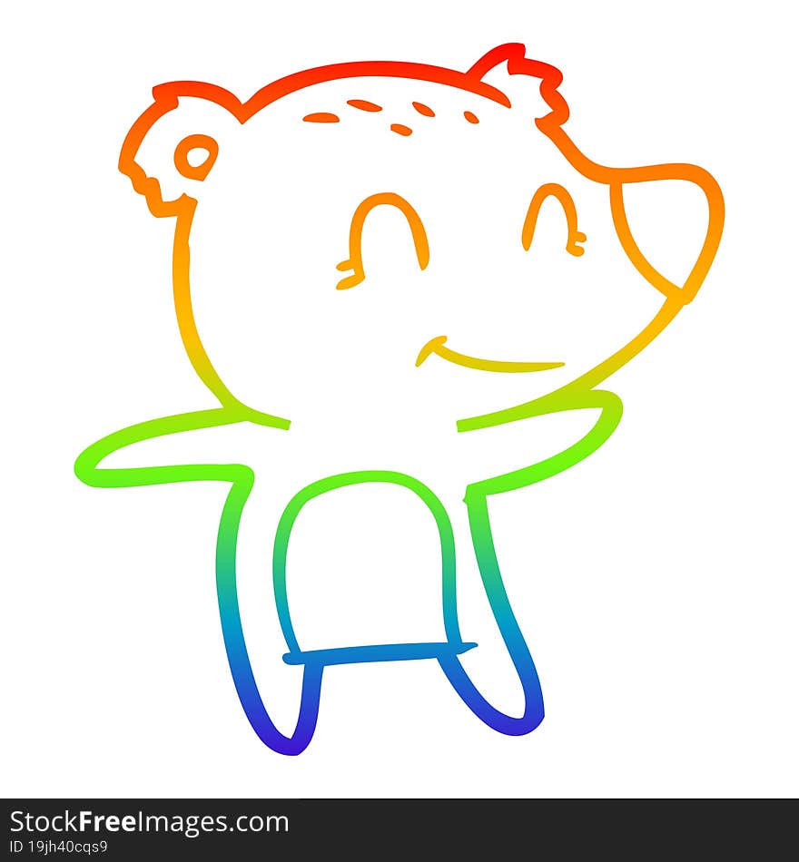 rainbow gradient line drawing smiling polar bear cartoon