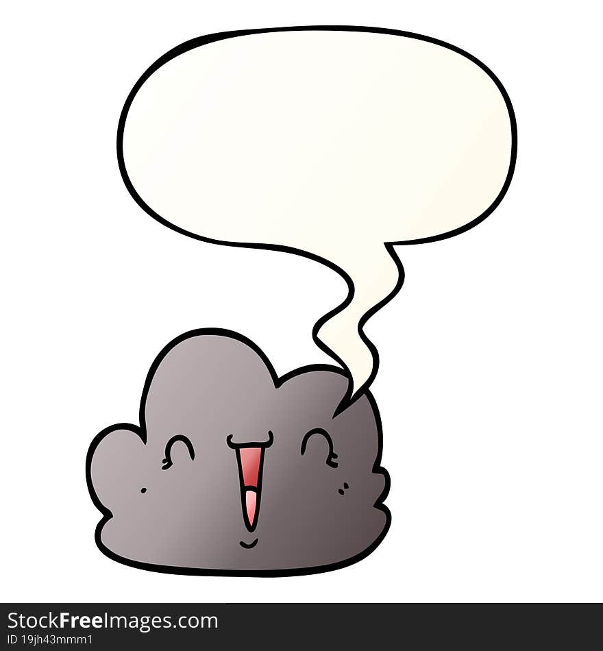 Cartoon Happy Cloud And Speech Bubble In Smooth Gradient Style