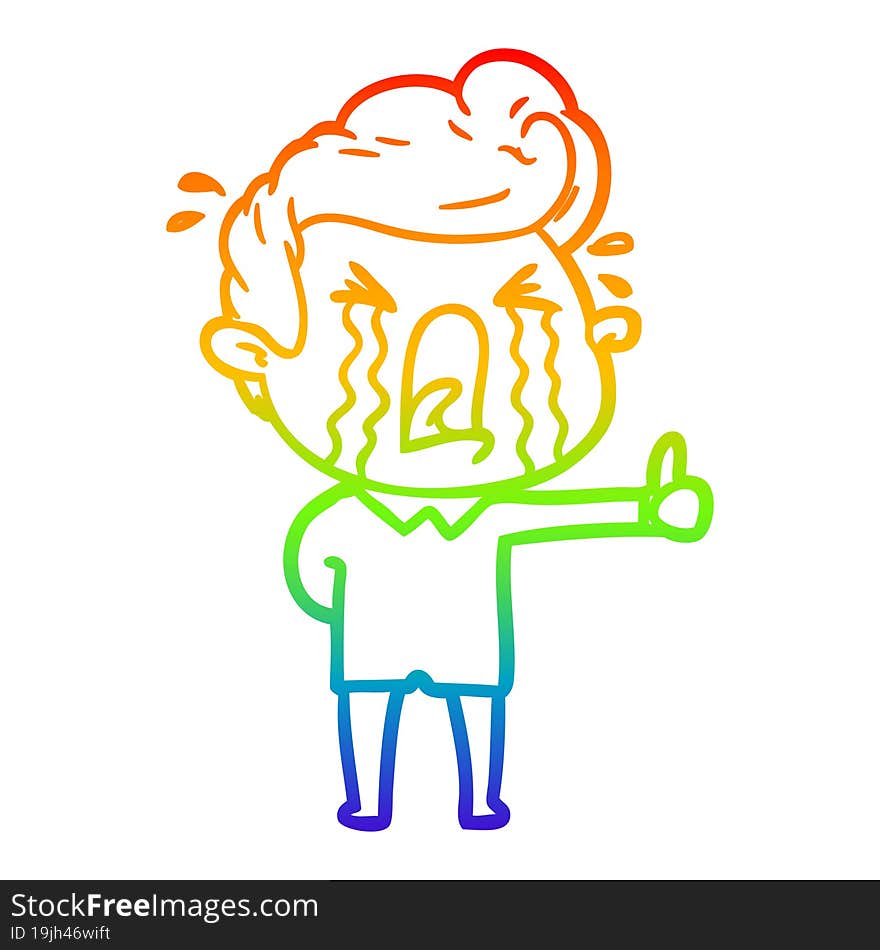 rainbow gradient line drawing of a cartoon crying man