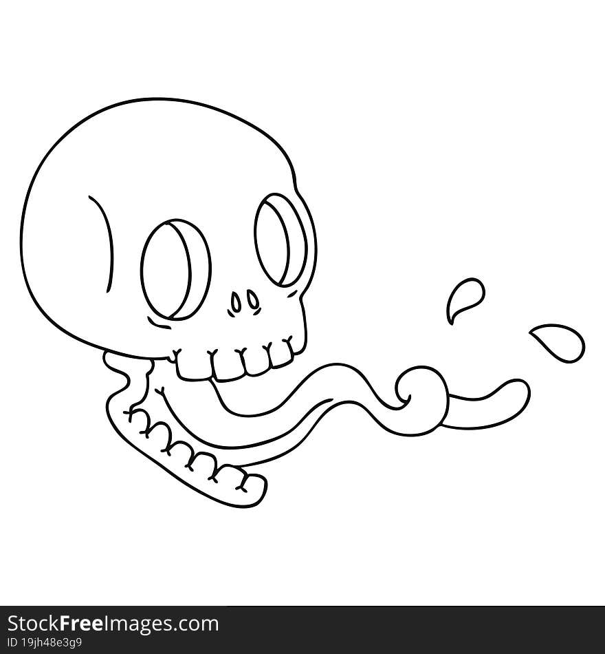 quirky line drawing cartoon skull