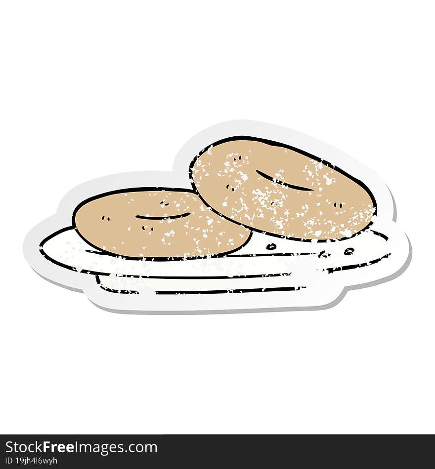 Distressed Sticker Of A Cartoon Donuts