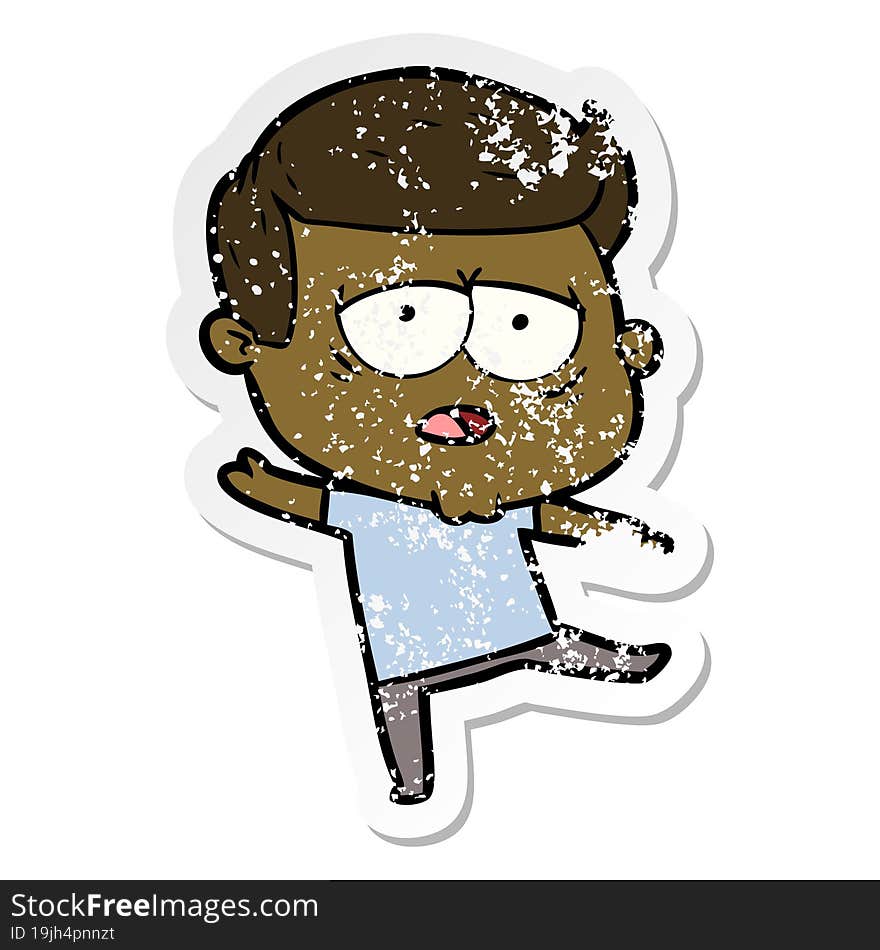 Distressed Sticker Of A Cartoon Tired Man