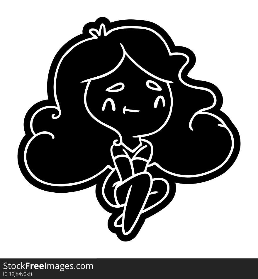 cartoon icon of a cute kawaii girl