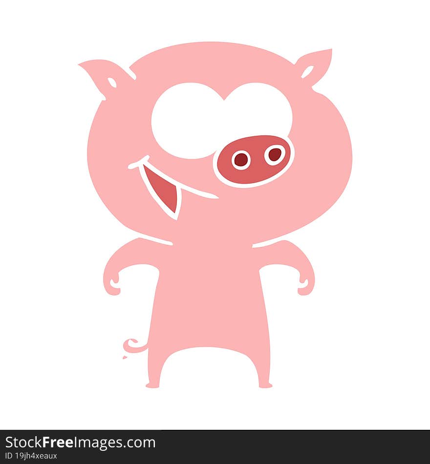 Cheerful Pig Flat Color Style Cartoon