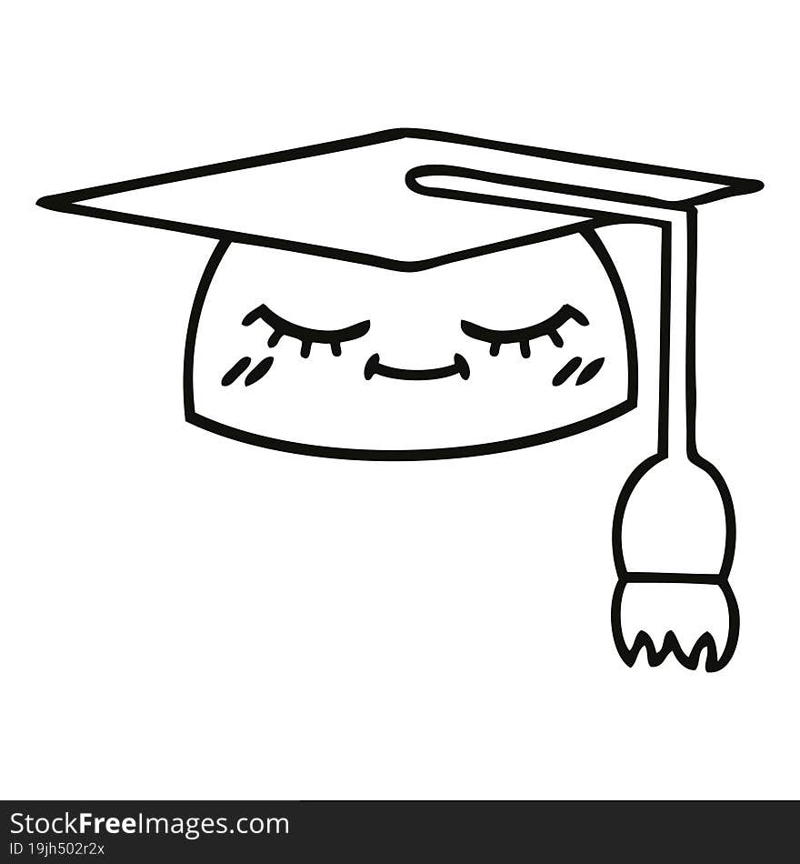 line drawing cartoon graduation hat