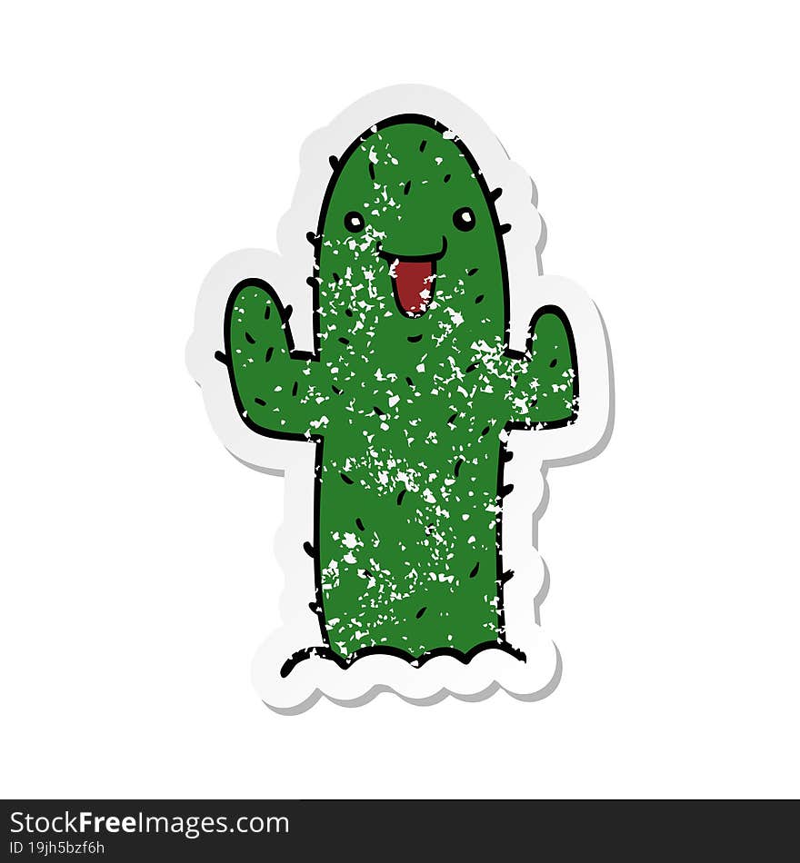 distressed sticker of a cartoon cactus