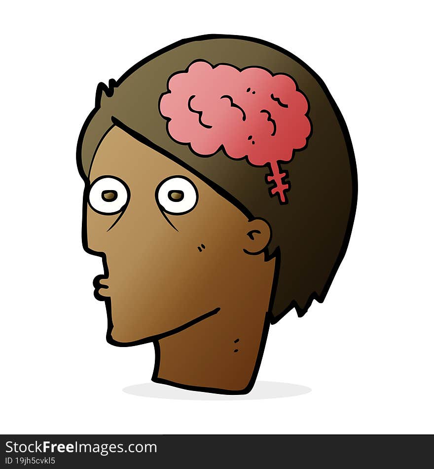 cartoon head with brain symbol