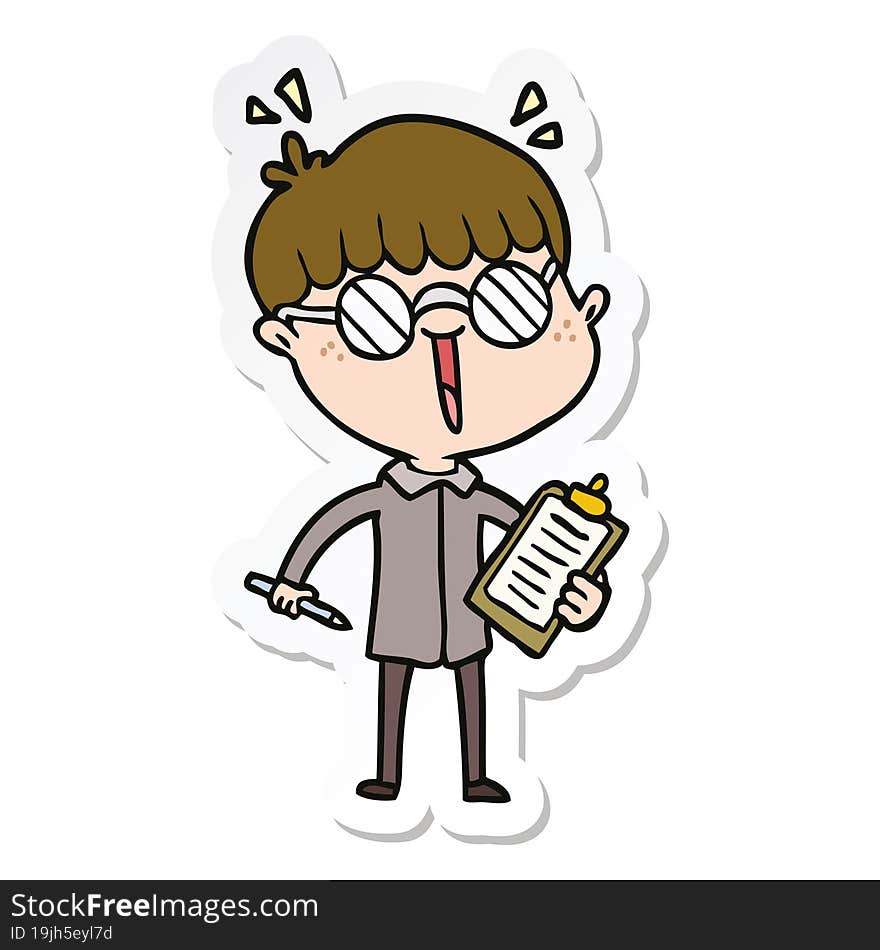 sticker of a cartoon boy wearing spectacles