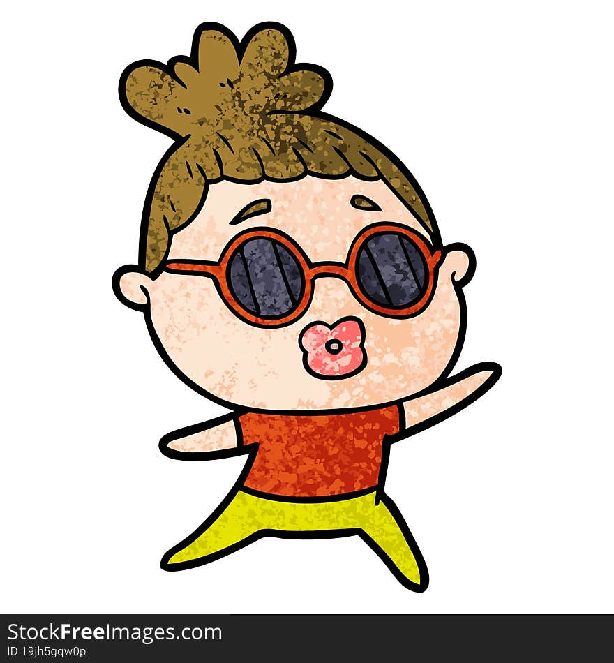 cartoon dancing woman wearing sunglasses. cartoon dancing woman wearing sunglasses