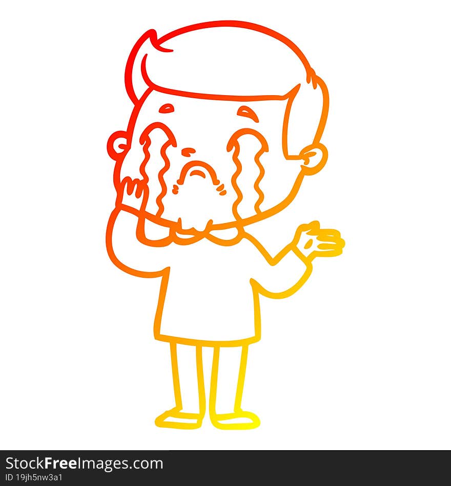 warm gradient line drawing of a cartoon man crying