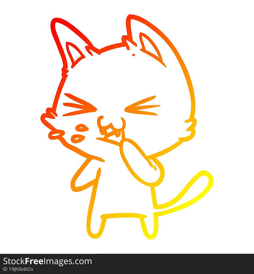 warm gradient line drawing cartoon cat hissing