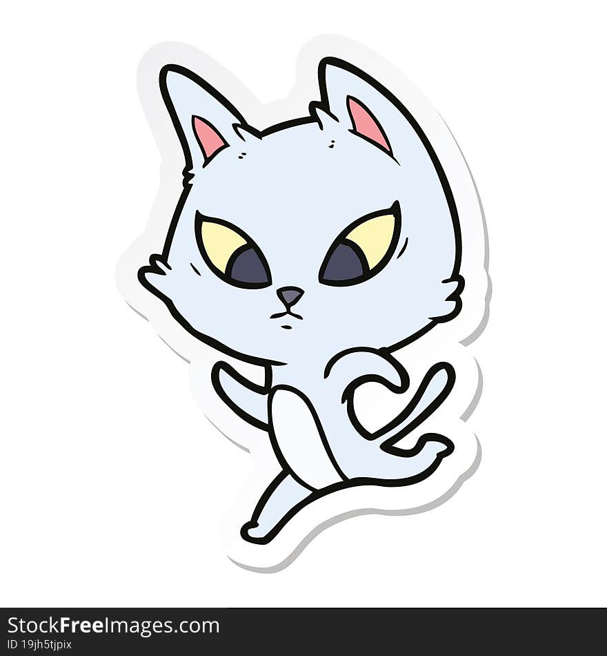 sticker of a confused cartoon cat