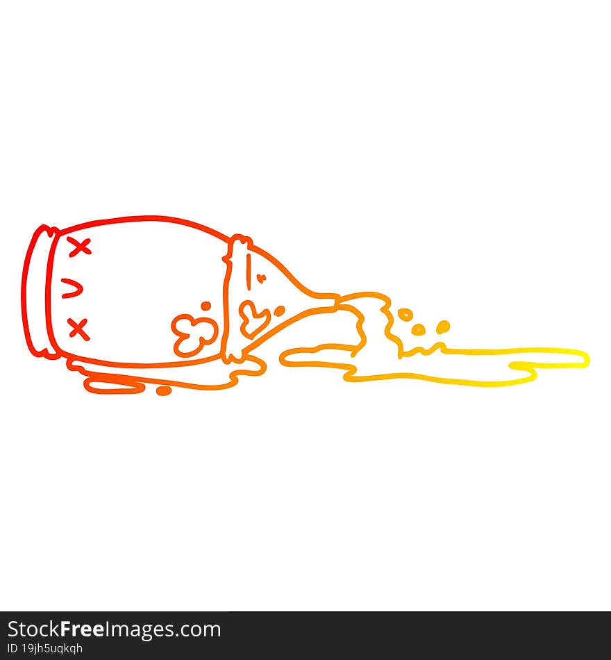 Warm Gradient Line Drawing Cartoon Spilled Bottle