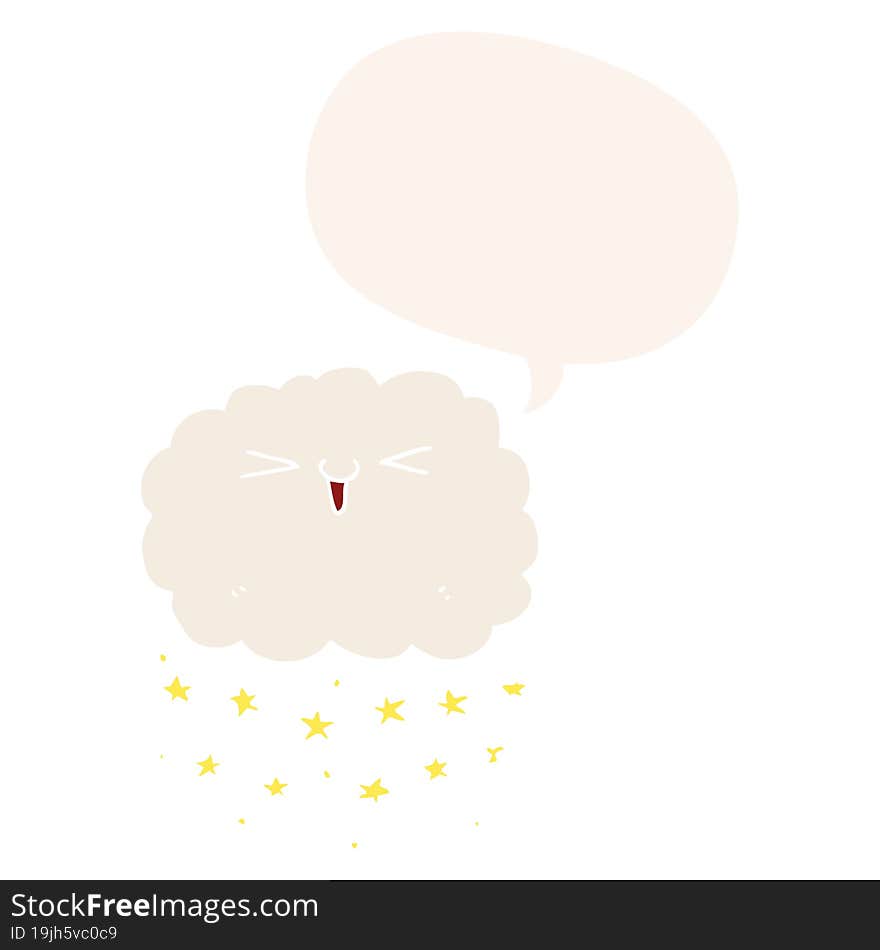 happy cartoon cloud and speech bubble in retro style