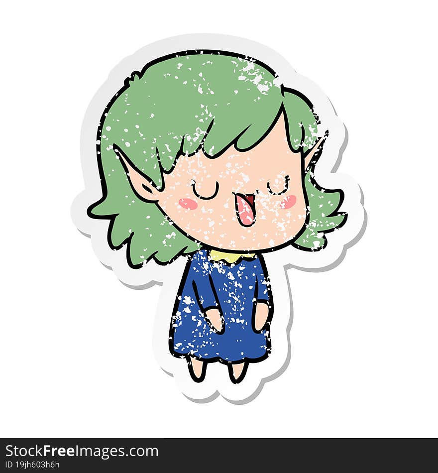 Distressed Sticker Of A Cartoon Elf Girl