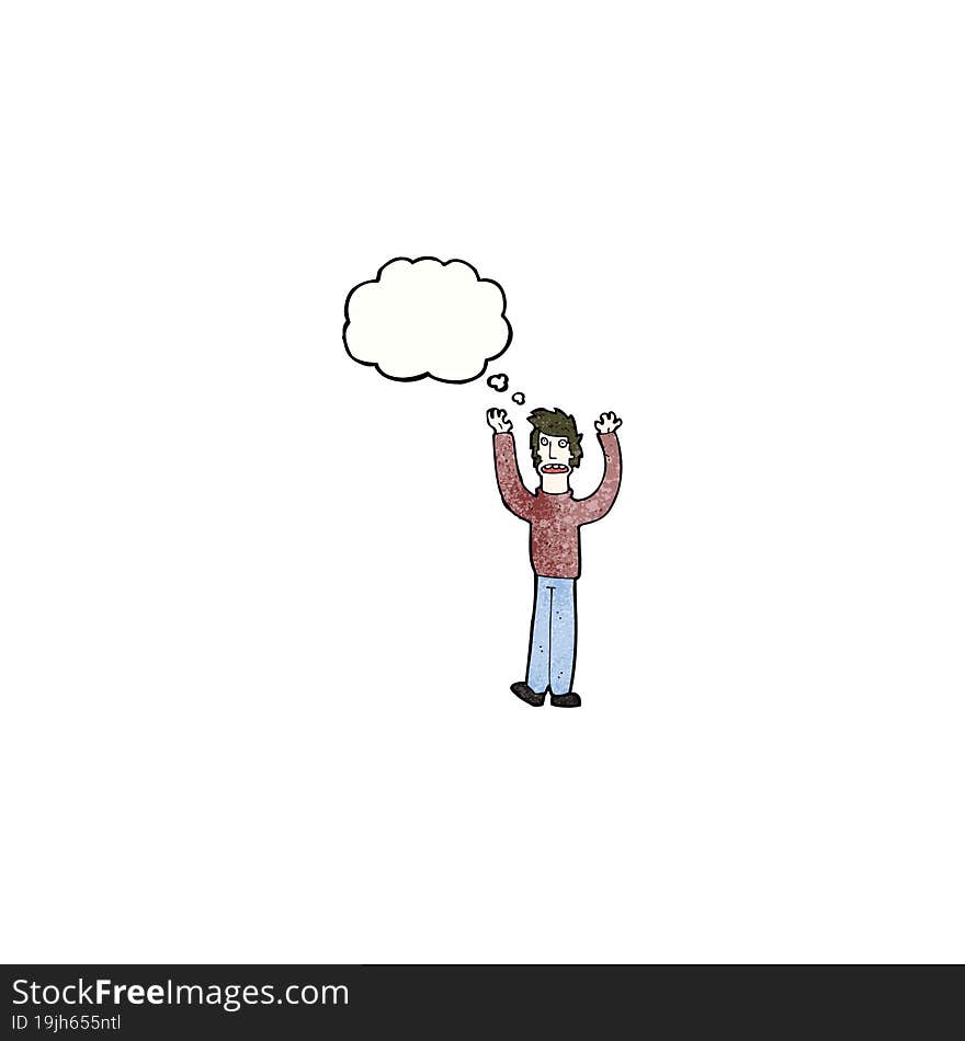 Cartoon Stressed Man With Thought Bubble