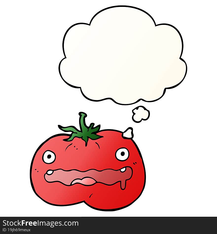 Cartoon Tomato And Thought Bubble In Smooth Gradient Style