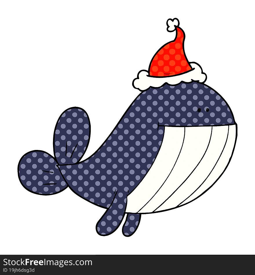 Comic Book Style Illustration Of A Whale Wearing Santa Hat