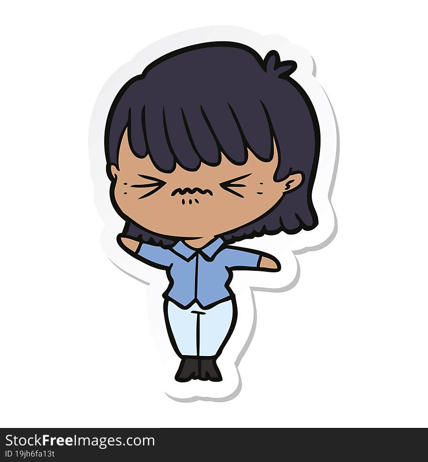 sticker of a annoyed cartoon girl