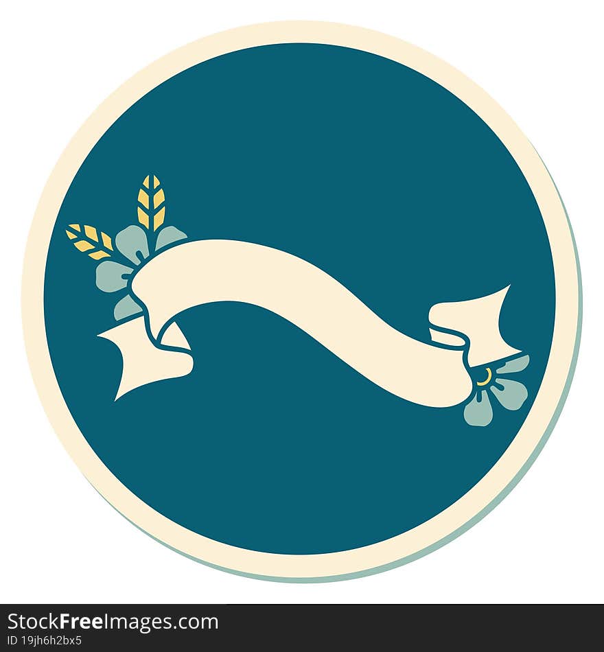 sticker of tattoo in traditional style of a banner and flowers. sticker of tattoo in traditional style of a banner and flowers