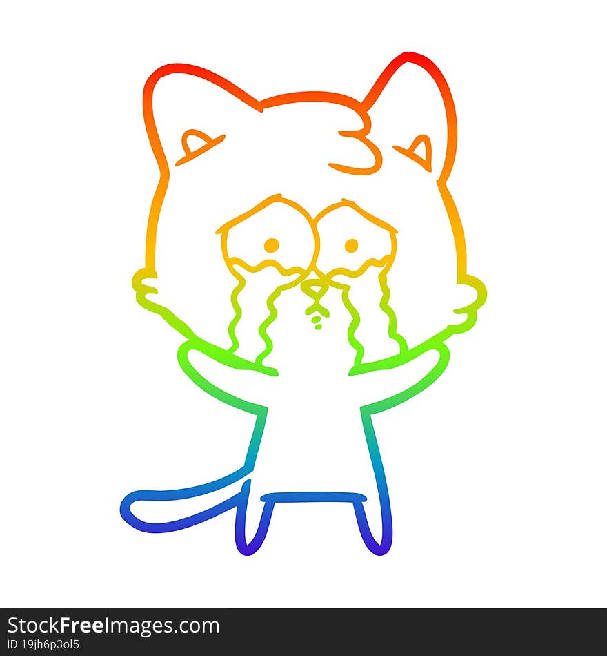 rainbow gradient line drawing cartoon crying cat