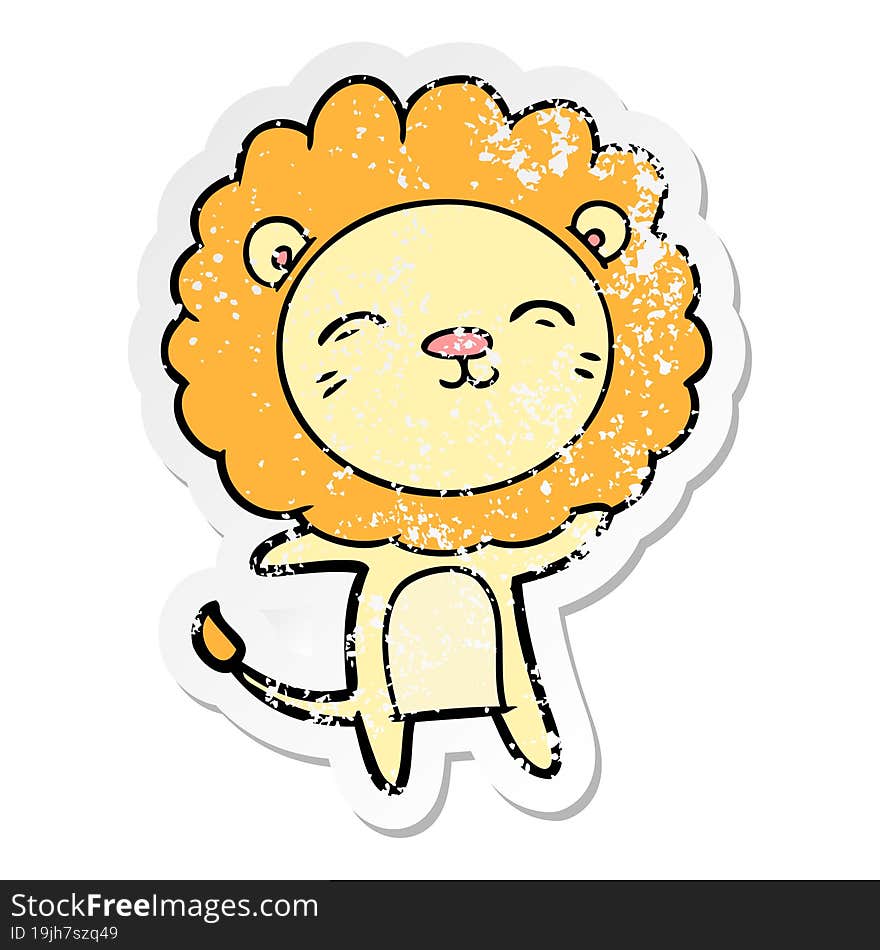 distressed sticker of a cartoon lion