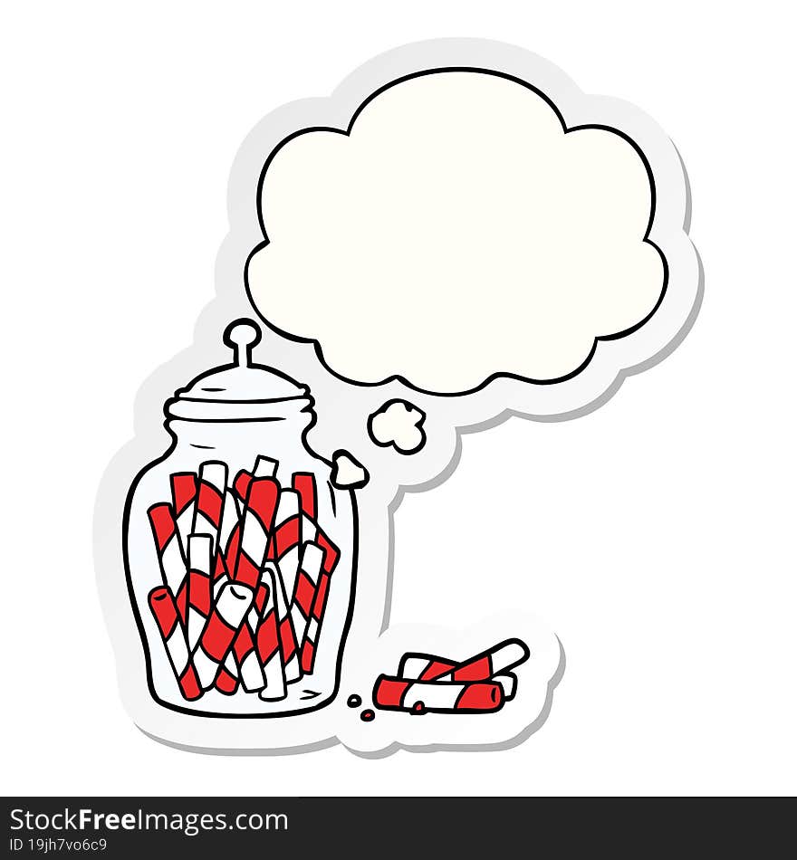 cartoon jar of candy and thought bubble as a printed sticker