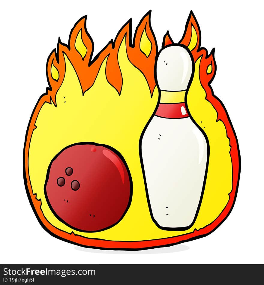 Ten Pin Bowling Cartoon Symbol With Fire