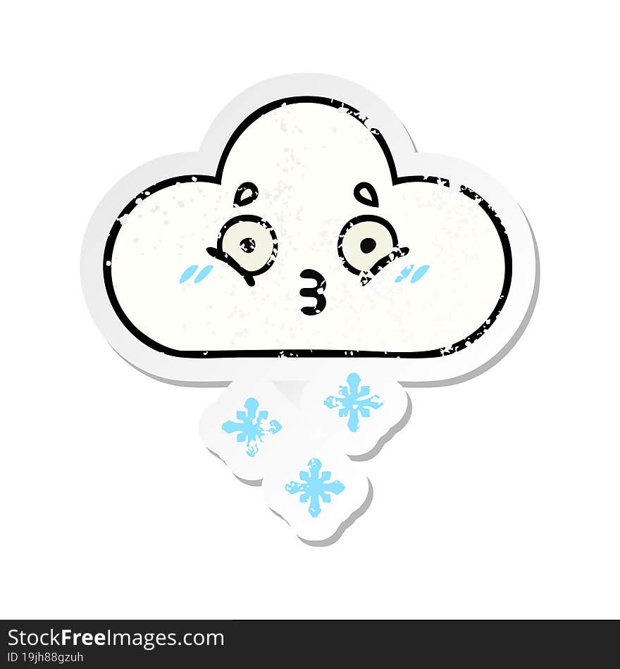 Distressed Sticker Of A Cute Cartoon Snow Cloud