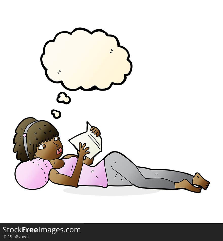 Cartoon Pretty Woman Reading Book With Thought Bubble