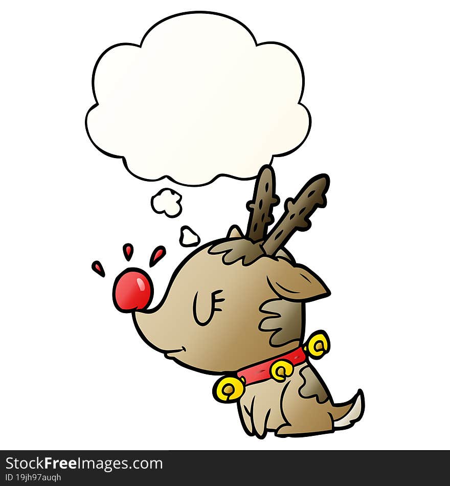 cartoon christmas reindeer and thought bubble in smooth gradient style