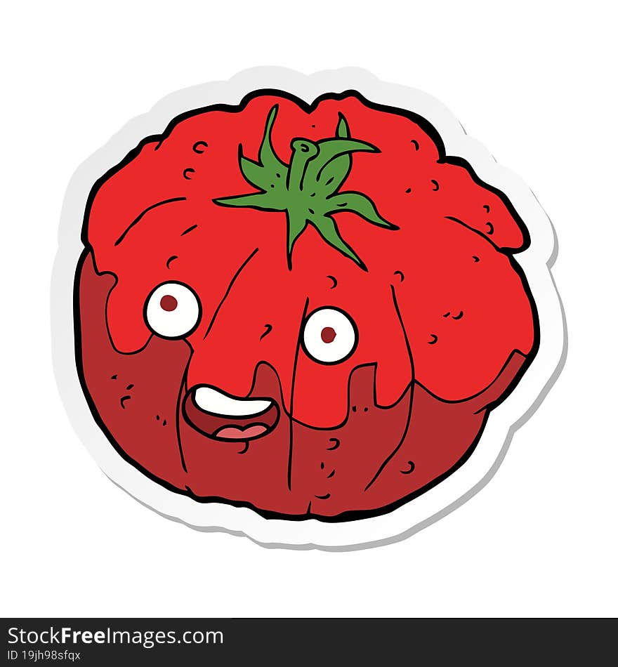 sticker of a cartoon happy tomato