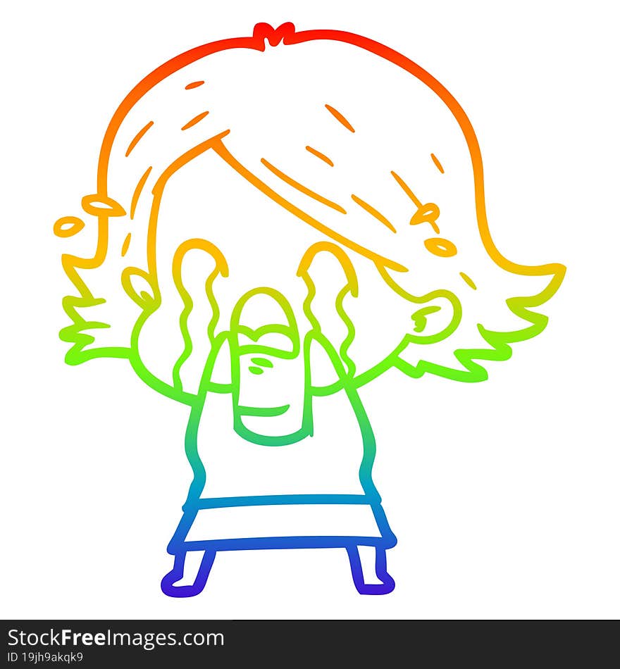 rainbow gradient line drawing of a cartoon woman crying