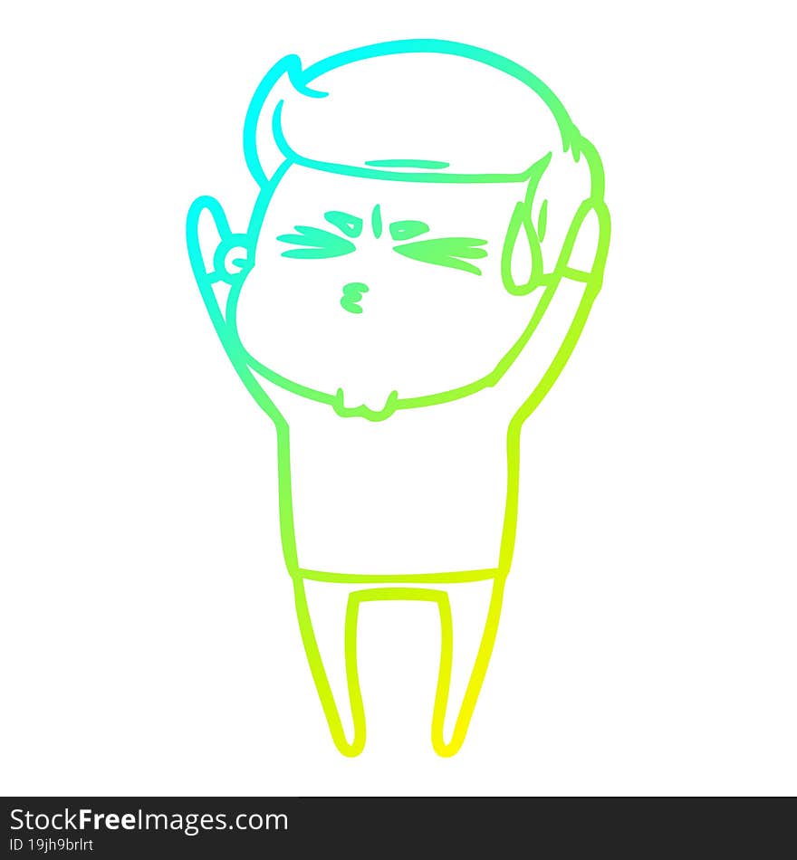 cold gradient line drawing cartoon man sweating