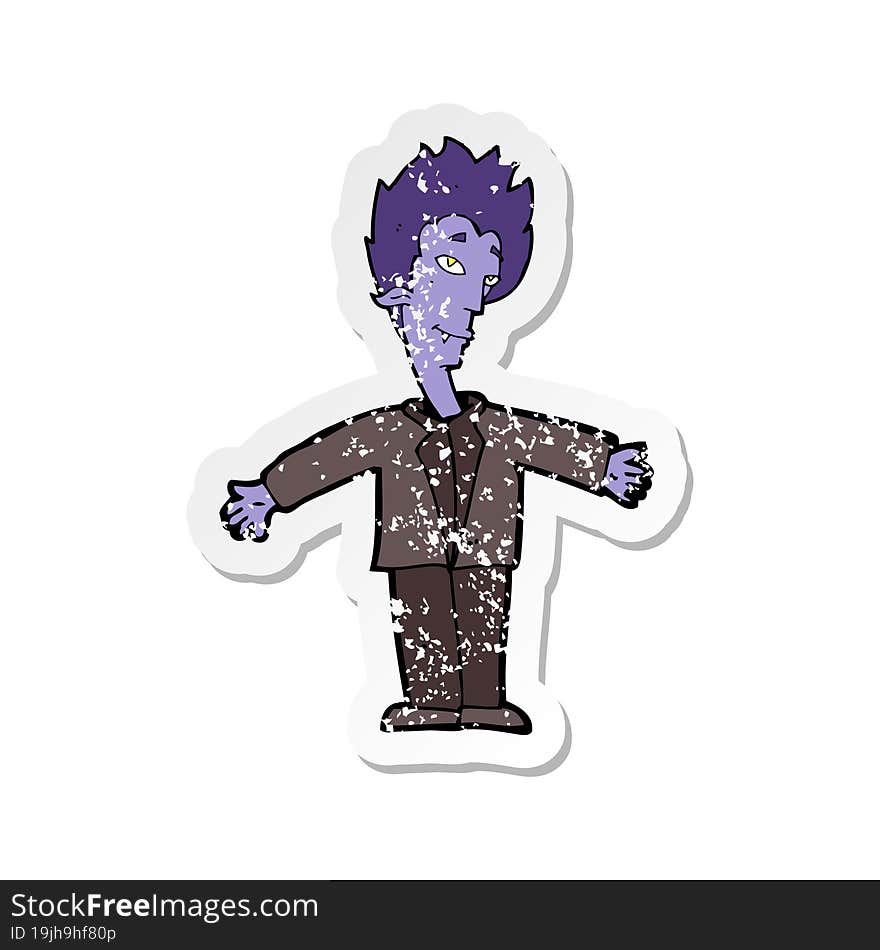 retro distressed sticker of a cartoon happy vampire