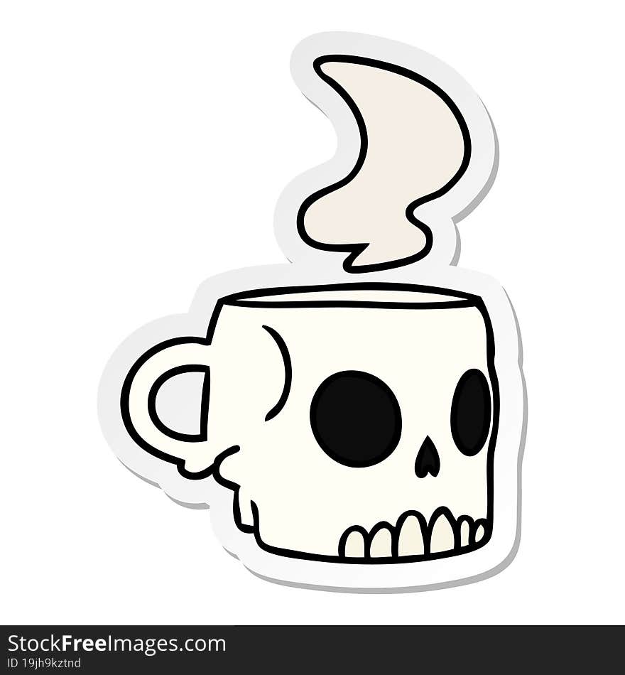 sticker cartoon doodle of a skull mug